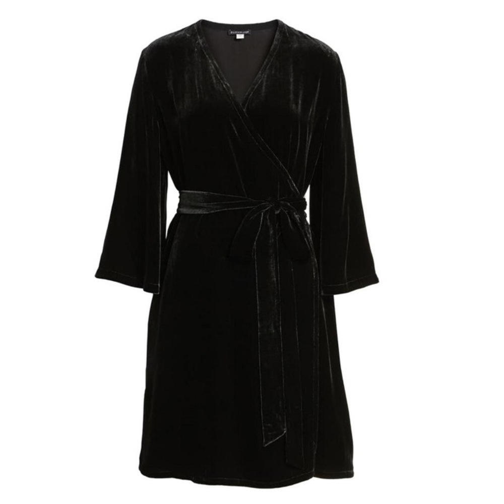 Eileen Fisher black velvet wrap dress